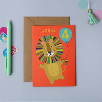 Mifkins - Age 4 Lion Kid's Birthday Card | Children’s Birthday Card