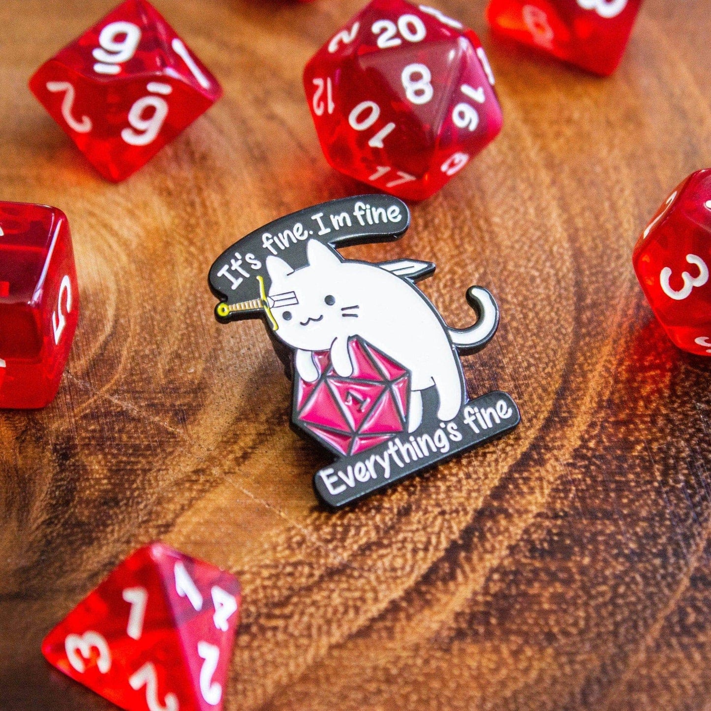 Mystery Dice Goblin - It's Fine I'm Fine Cat Pin