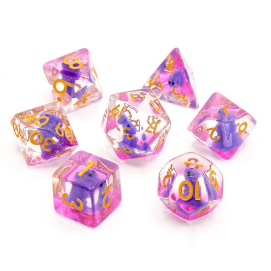 Tabletop Dominion Limited - Purple T-Rex | Resin Inclusion Dice | 7-Polyhedral Set