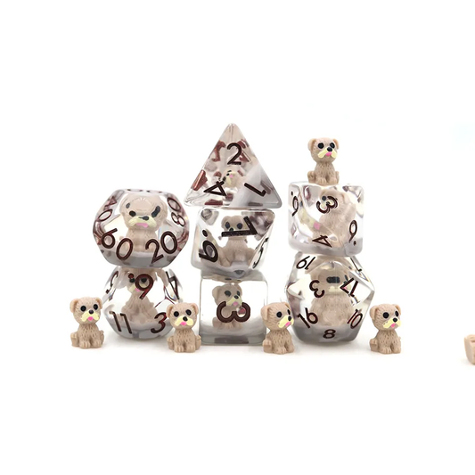 Tabletop Dominion Limited - Cute Dogs | Resin Inclusion Dice | 7-Polyhedral Set