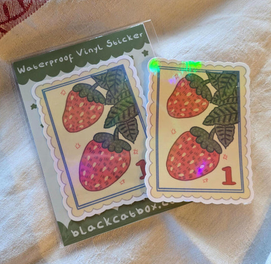 Strawberry stamp sticker - Black cat box