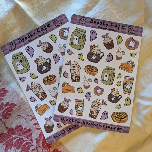 Spooky cafe sticker sheet - Black cat box