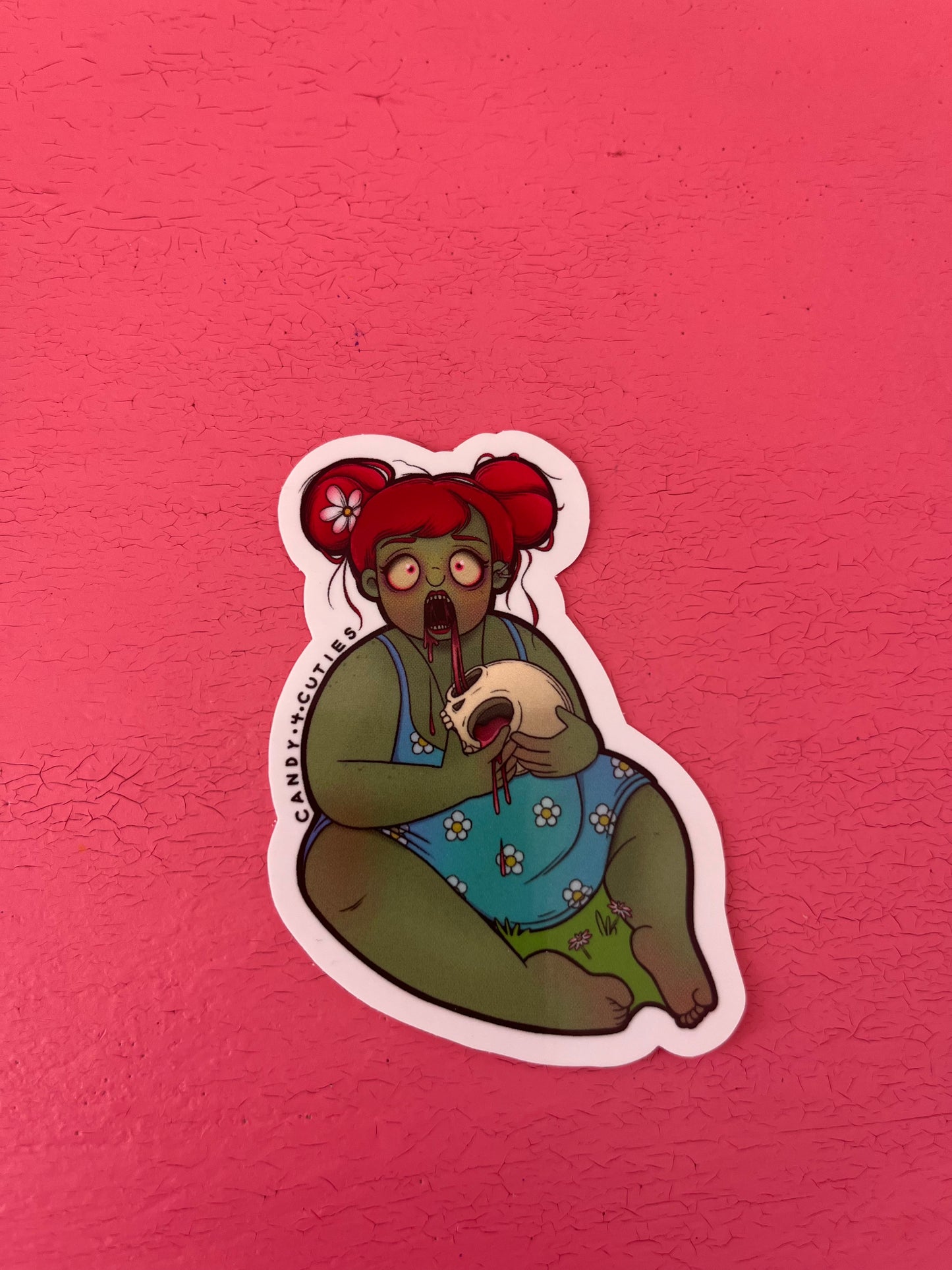 Zombie girl eating skull sticker - Candy4Cuties