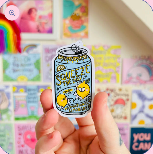 Squeeze the day lemon can sticker - Kelly Lou