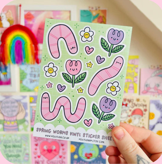 Spring worm sticker sheet - Kelly Lou