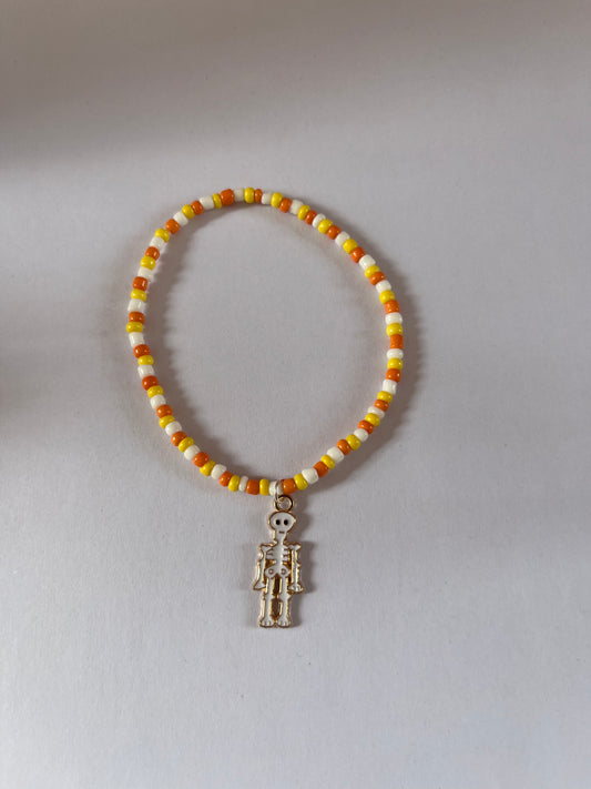 Halloween bead charm bracelet - clear Fearr (skull pumpkin skeleton swirl)