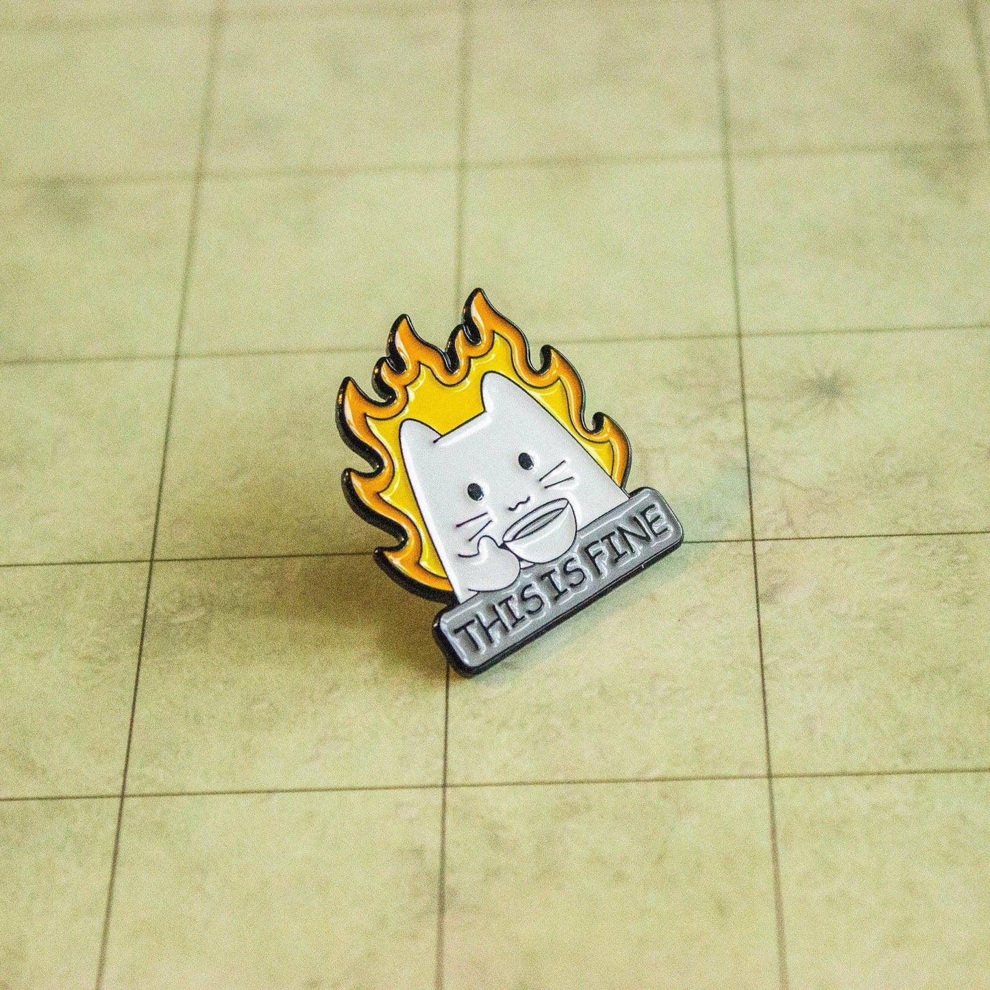 Mystery Dice Goblin - DnD Gift This Is Fine White Cat Pin