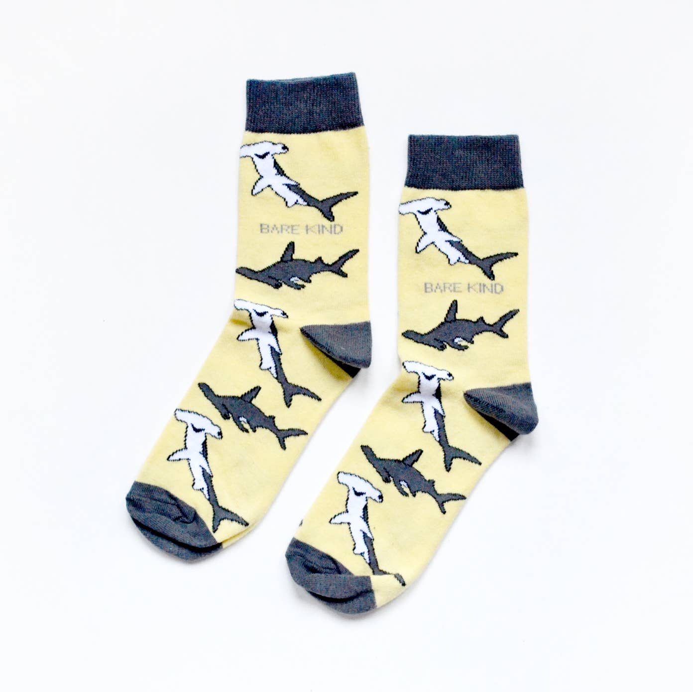 Bare Kind Socks - Shark Socks | Bamboo Socks | Pastel Yellow Socks: Sharks / Single Pair / UK Adult 4-7