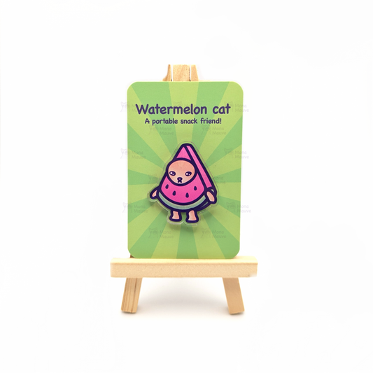 Mona Mauve • Silly Art! - Watermelon Cat Pin | Snack Cats Collection | 40mm Acrylic Badge Butterfly Clutch: No hang tabs needed