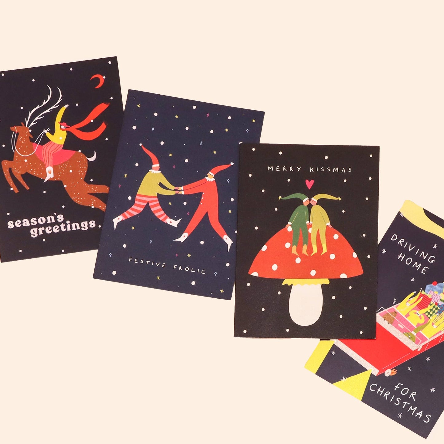 Little Black Cat Illustrated Goods - Merry Kissmas Christmas Card | Elves | Mushroom Card