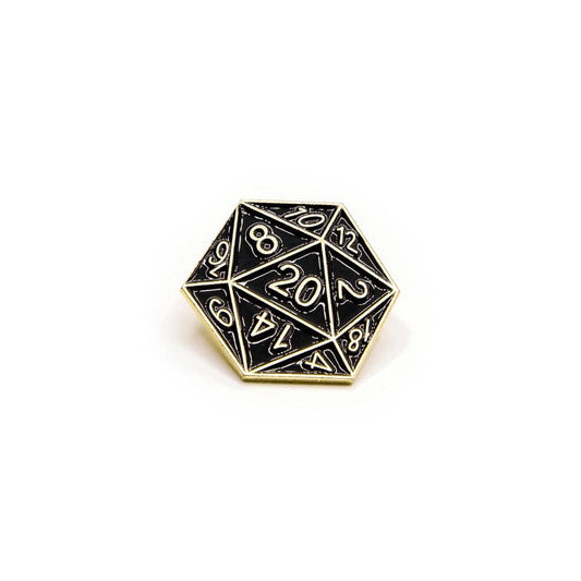 Tabletop Dominion Limited - D20 Pin Badge | Black & Gold | D&D RPG Accessory