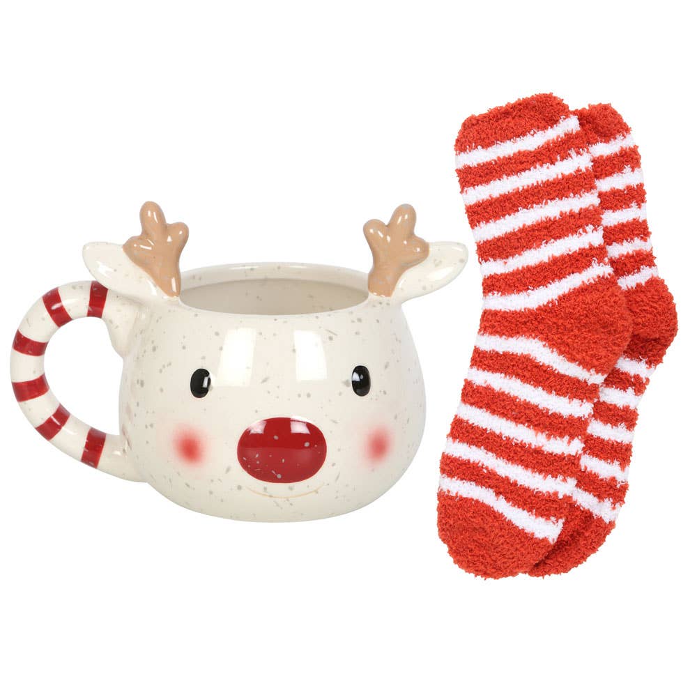 Something Different Wholesale - Rudolph Reindeer Christmas Mug and Socks Set