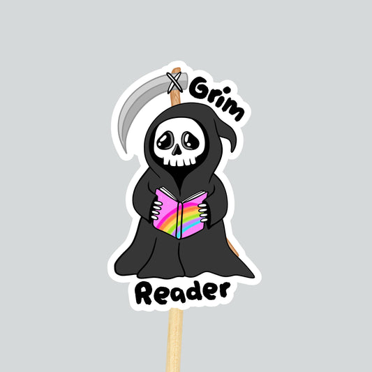 Positively Mental - Grim Reader Sticker, Halloween Bookish Waterproof Sticker