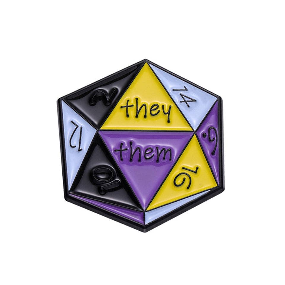 Tabletop Dominion Limited - D20 They Them Pin Badge | D&D RPG Accessory