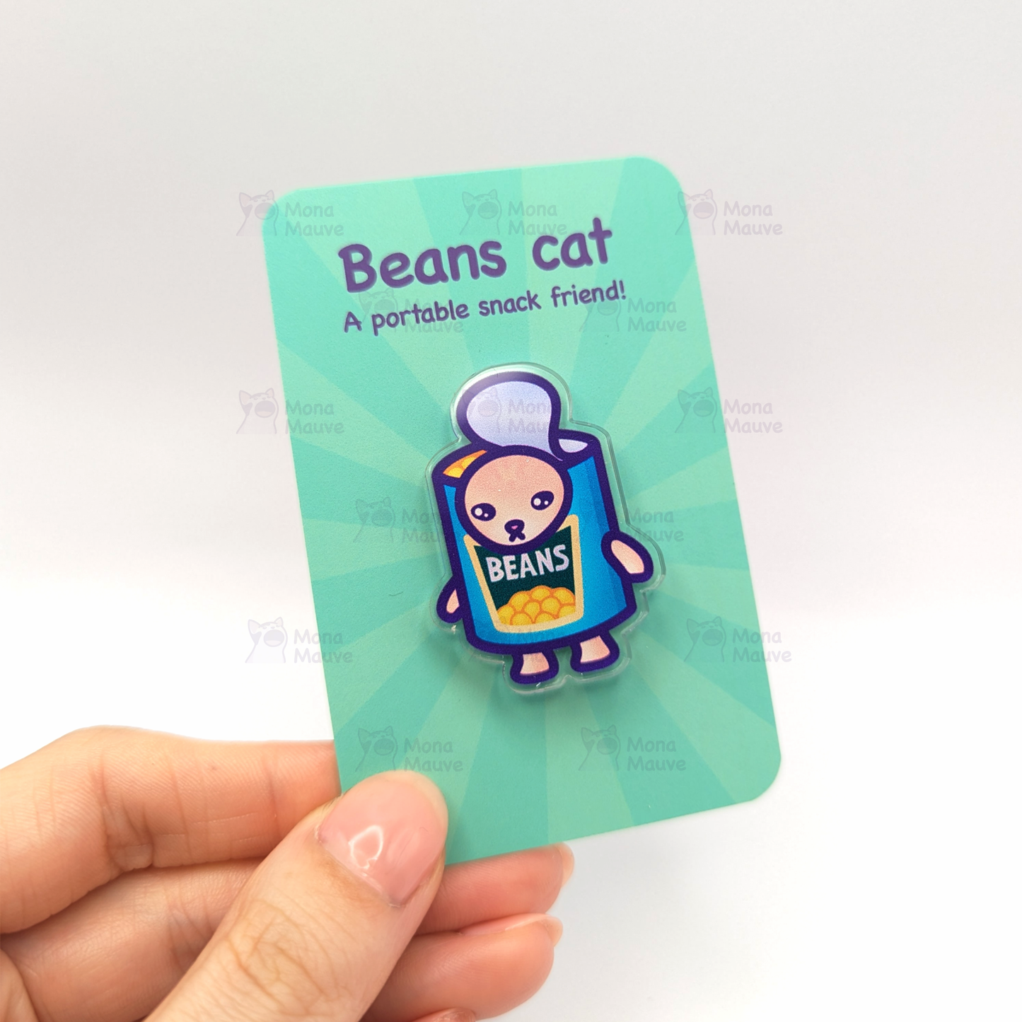 Mona Mauve • Silly Art! - Beans Cat Pin | Snack Cats Collection | 40mm Acrylic Badge Butterfly Clutch: No hang tabs needed