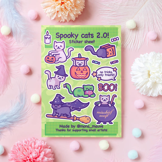 Mona Mauve • Silly Art! - Cute Halloween Sticker Sheet | 13 Spooky Cat Stickers