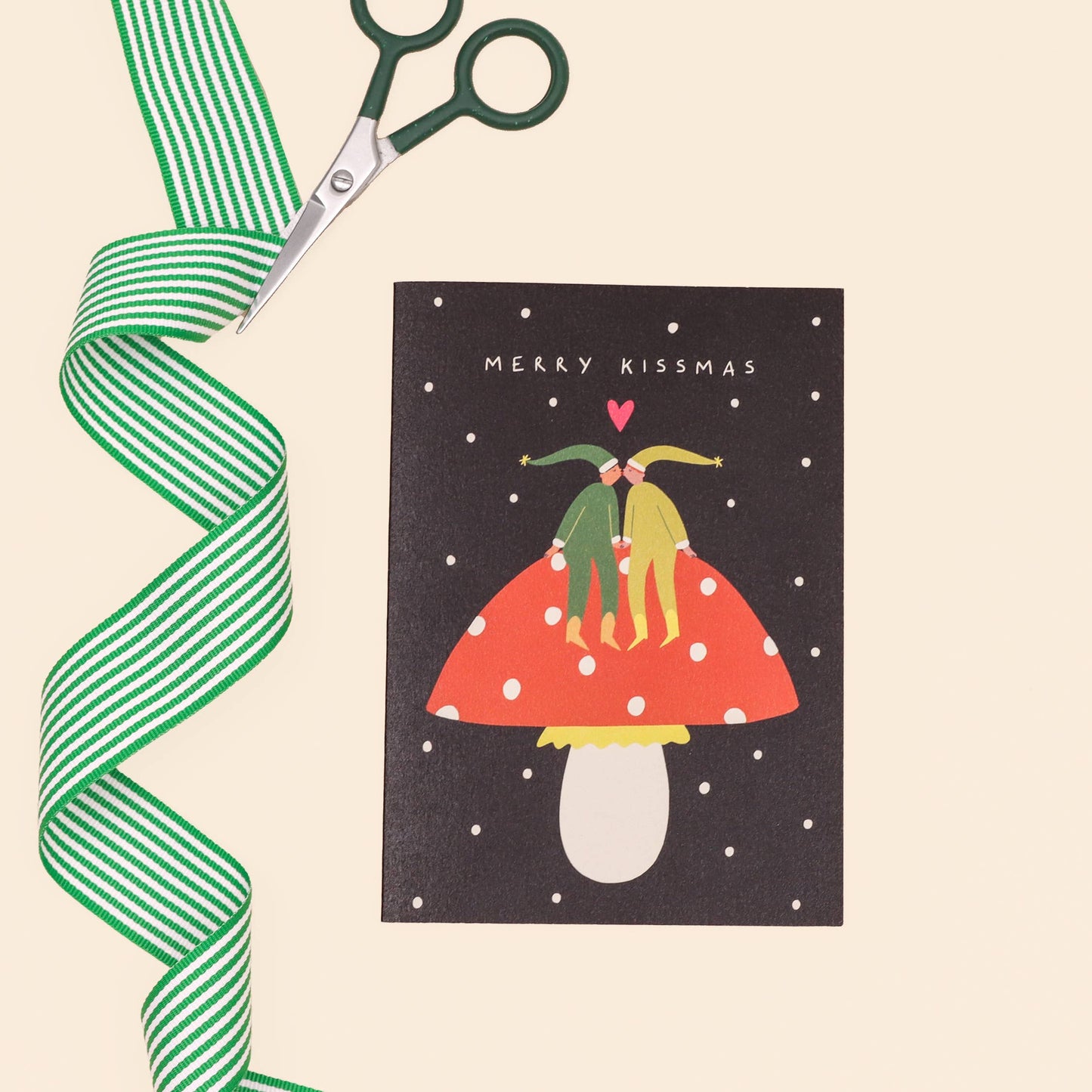 Little Black Cat Illustrated Goods - Merry Kissmas Christmas Card | Elves | Mushroom Card