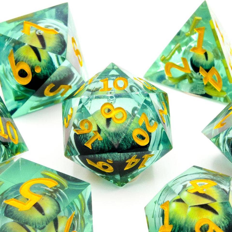 Tabletop Dominion Limited - Eye of Envy | Moving Eye Liquid Core Dice | 7-Polyhedral Set