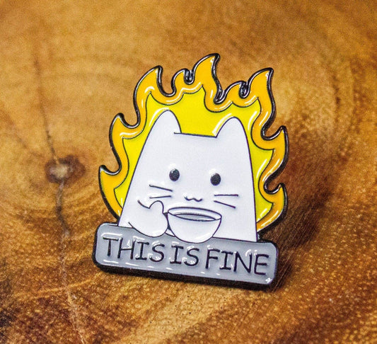 Mystery Dice Goblin - DnD Gift This Is Fine White Cat Pin