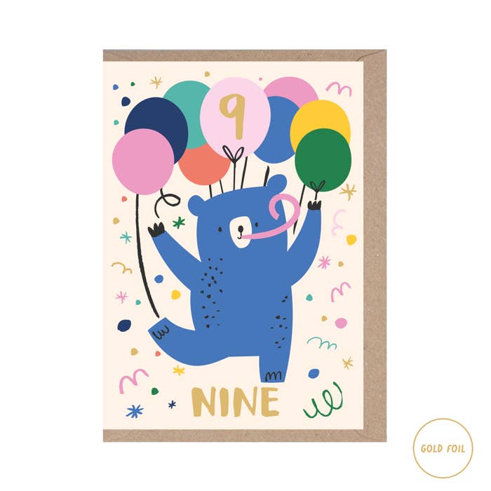 Rumble Cards - Age 9 Bear card - Animals - Numbers - Kids birthday - Nine