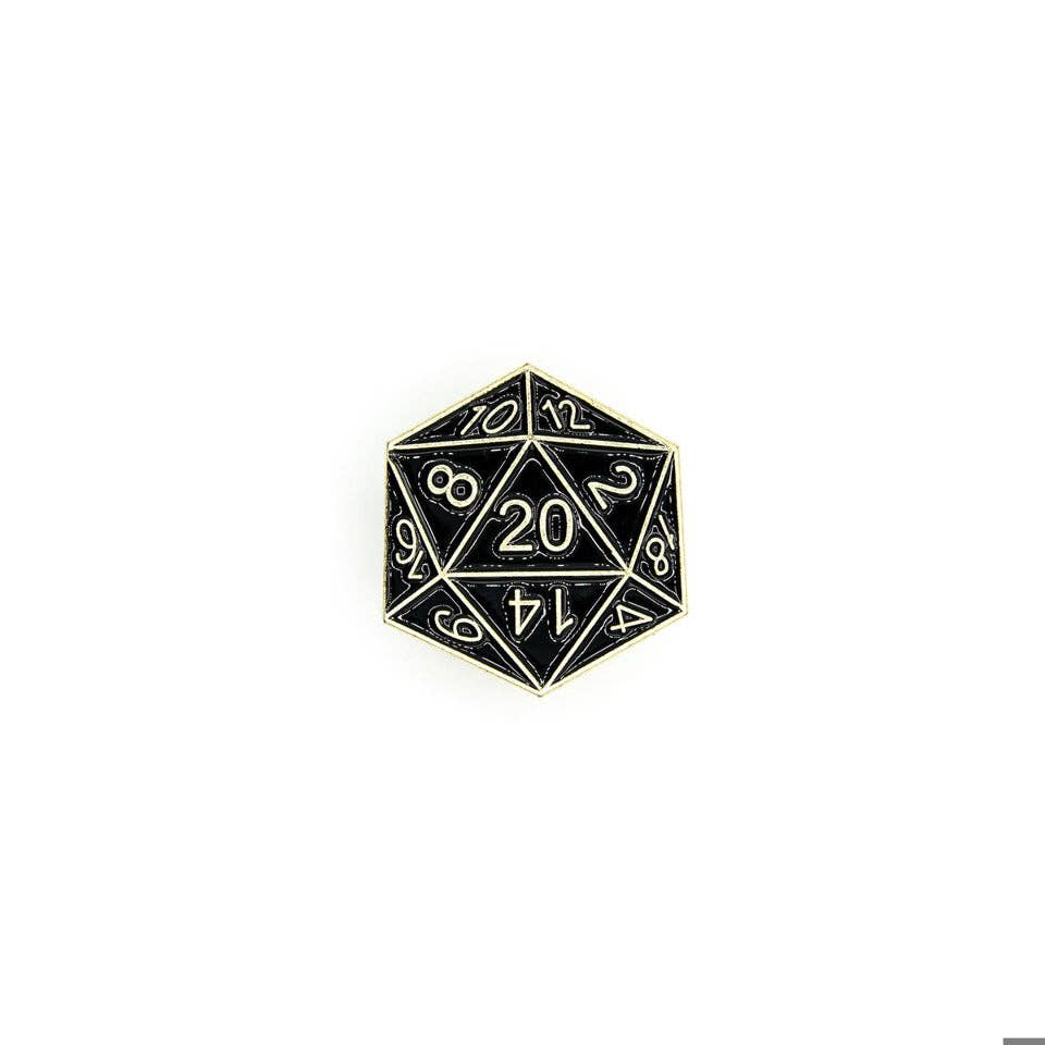 Tabletop Dominion Limited - D20 Pin Badge | Black & Gold | D&D RPG Accessory