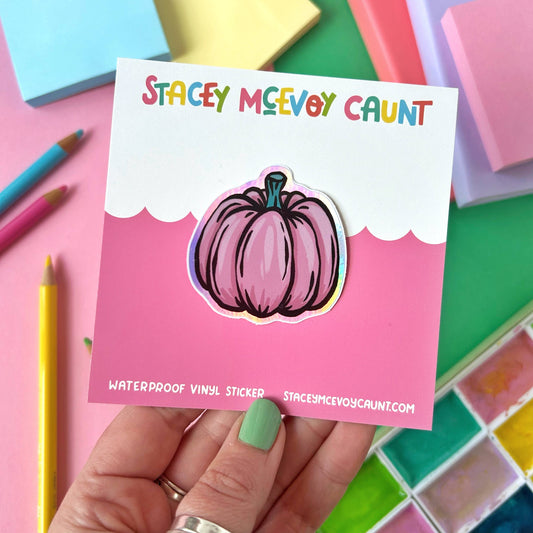 Stacey McEvoy Caunt - Pink Pumpkin Holographic Vinyl Sticker: Loose Stickers