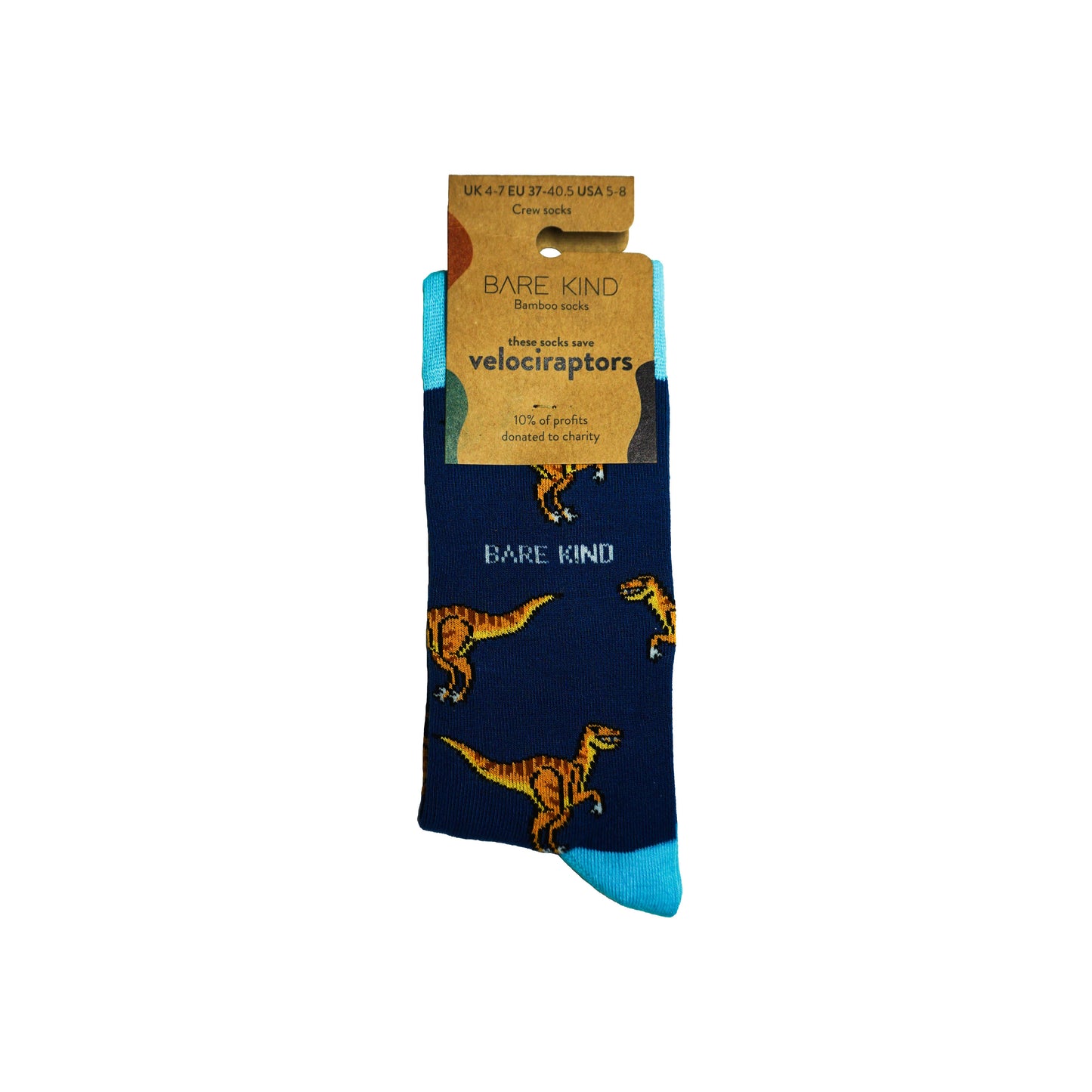 Bare Kind Socks - Velociraptor Socks | Bamboo Socks | Blue Socks | Dino Socks: UK Adult 4-7