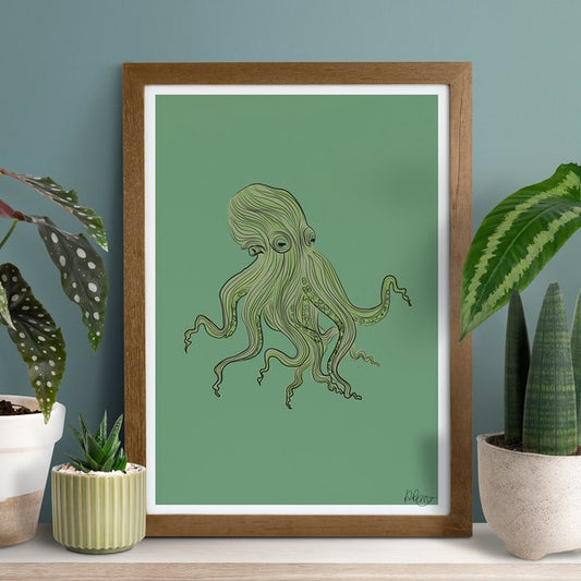 Green Octopus Card Pezzy Prints