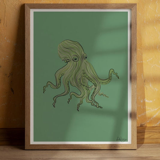 Green Octopus A4 Print Pezzy Prints