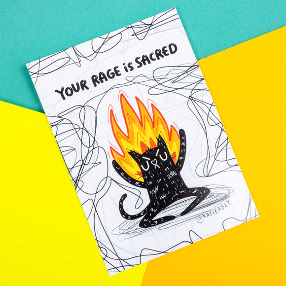 katie abey your rage is sacred postcard