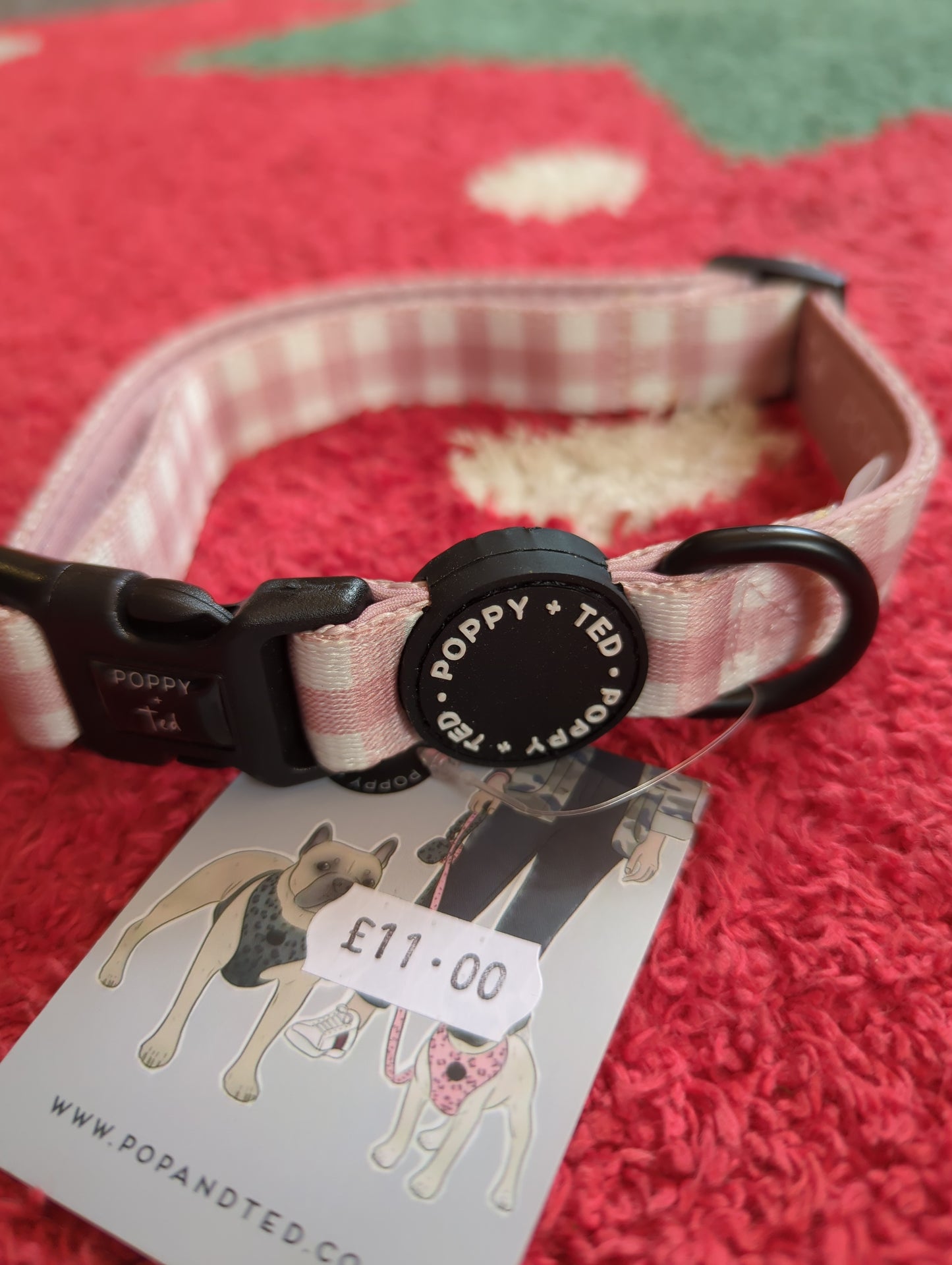 Poppy+ Ted pink gingham dog collar (M)