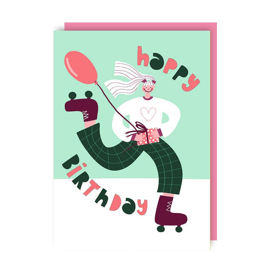 Sunshine Llama - Rollerblading Birthday Card: Plastic Free