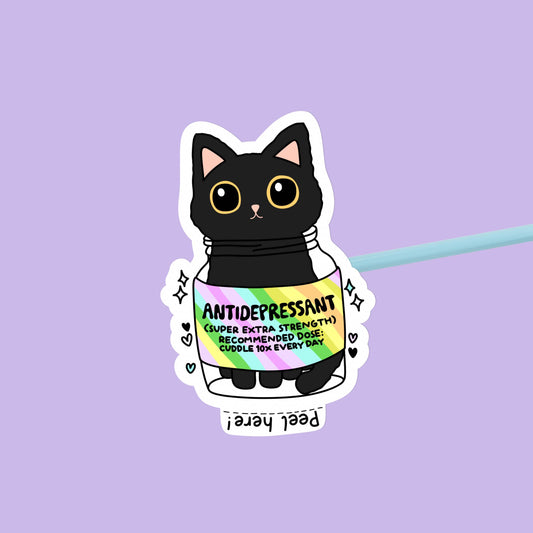 Positively Mental - Funny Cat Sticker, Waterproof Sticker, Mental Health Decal