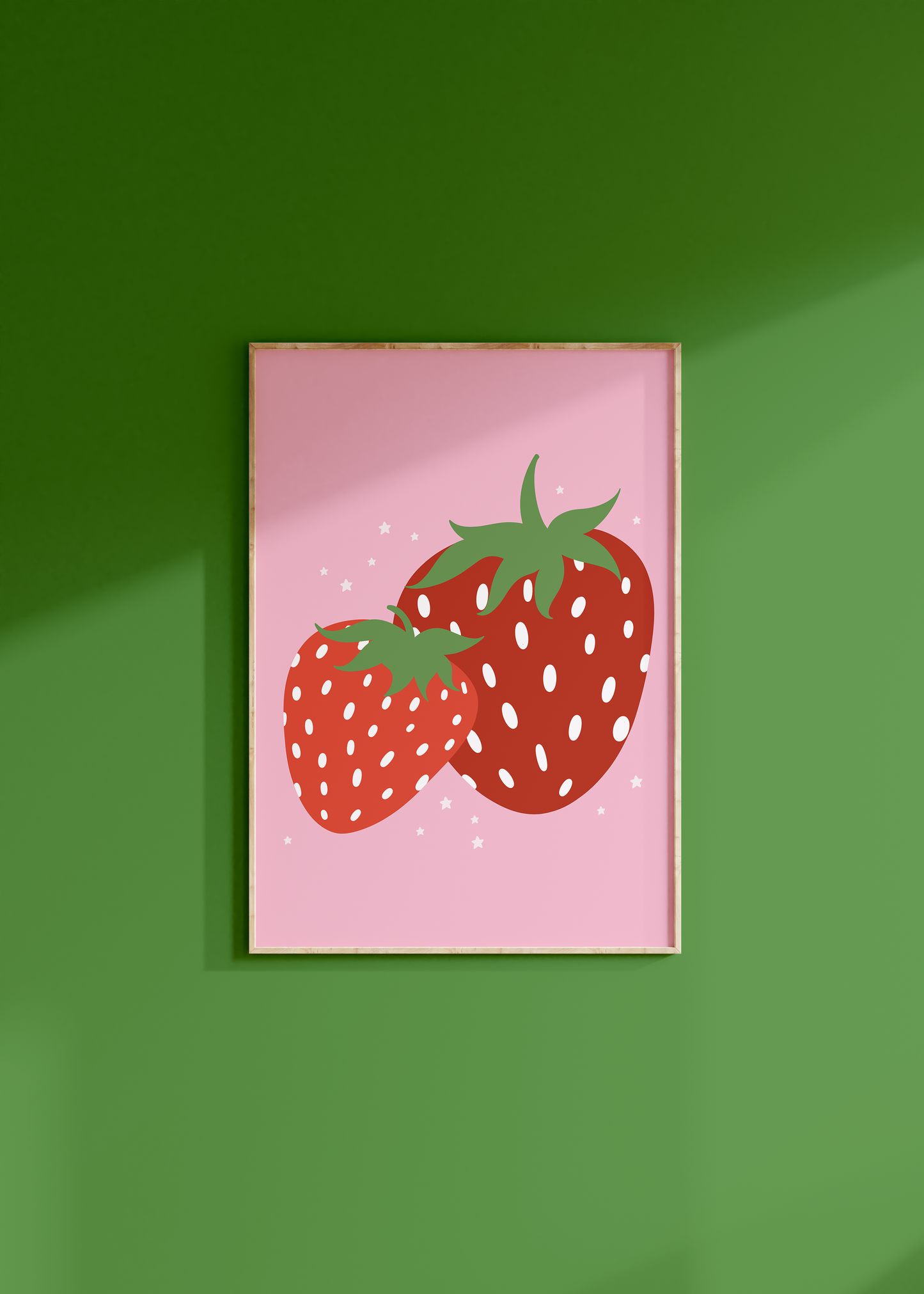 Strawberries Print - Pink Kitchen Decor - Colourful Wall Art: A5 (5.8x8.3”)